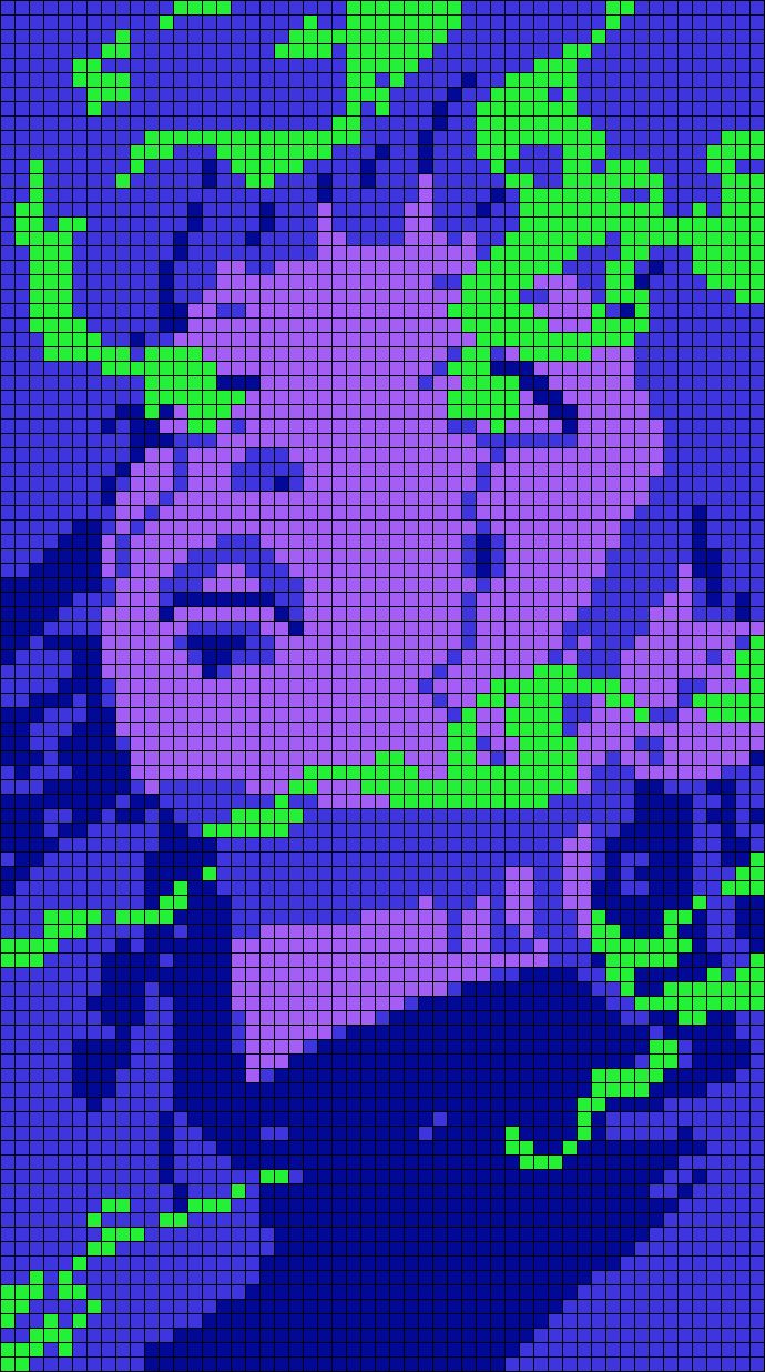 A cross stitch pattern of a girl being struck by lightning