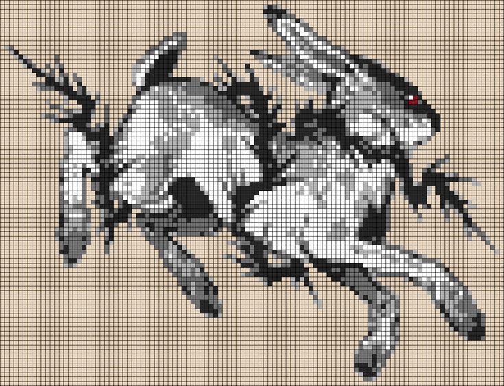 A cross stitch pattern of a rabbit stuck in brambles