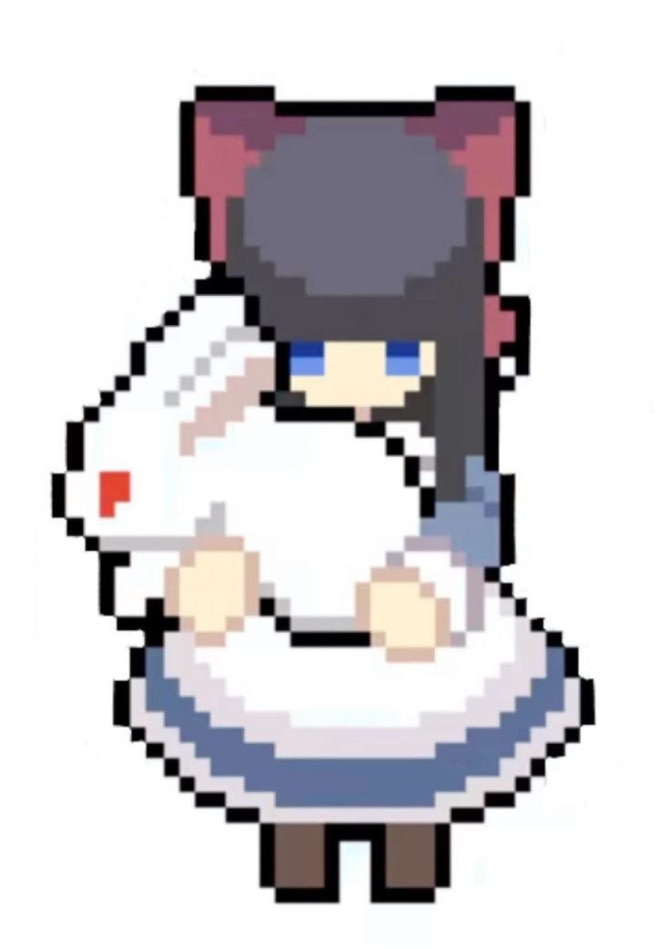 A cross stitch pattern of a girl holding a white rabbit