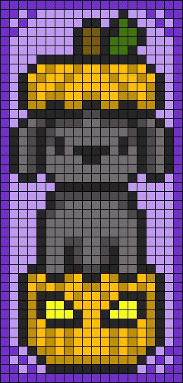 A cross stitch pattern ofa dog in a pumpkin