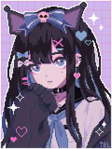 A cross stitch pattern of Kuromi as a human